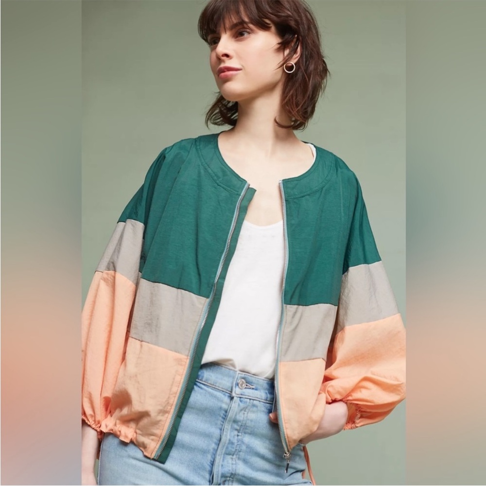 Anthropologie Color Block Bomber Jacket